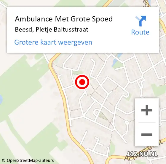 Locatie op kaart van de 112 melding: Ambulance Met Grote Spoed Naar Beesd, Pietje Baltusstraat op 13 augustus 2022 10:02