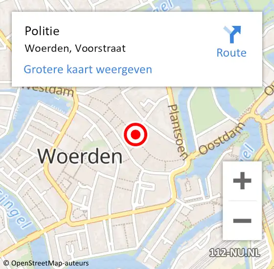 Locatie op kaart van de 112 melding: Politie Woerden, Voorstraat op 13 augustus 2022 10:32