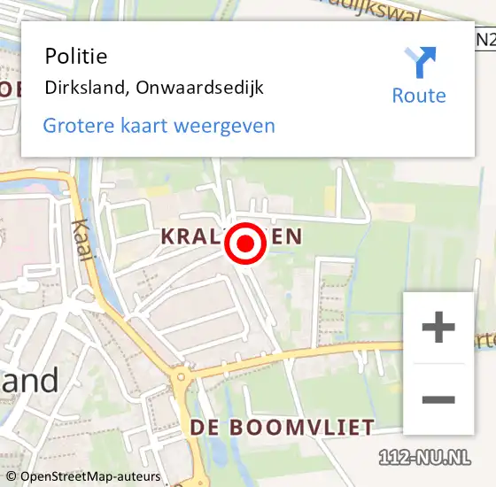 Locatie op kaart van de 112 melding: Politie Dirksland, Onwaardsedijk op 13 augustus 2022 10:50