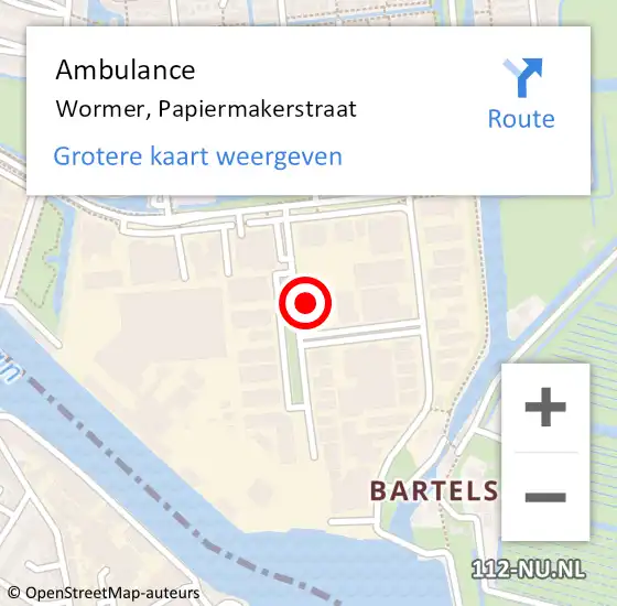 Locatie op kaart van de 112 melding: Ambulance Wormer, Papiermakerstraat op 13 augustus 2022 10:58