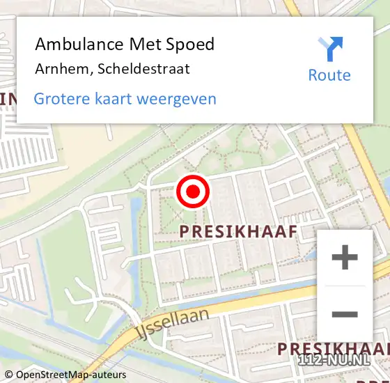 Locatie op kaart van de 112 melding: Ambulance Met Spoed Naar Arnhem, Scheldestraat op 13 augustus 2022 11:25