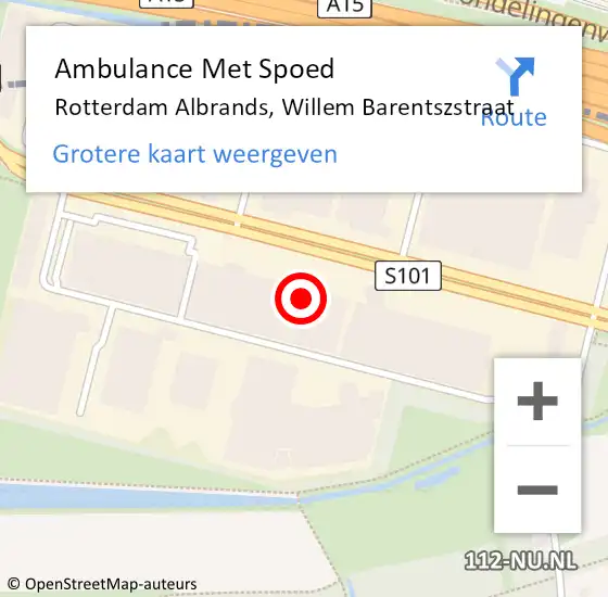 Locatie op kaart van de 112 melding: Ambulance Met Spoed Naar Rotterdam Albrands, Willem Barentszstraat op 13 augustus 2022 11:37