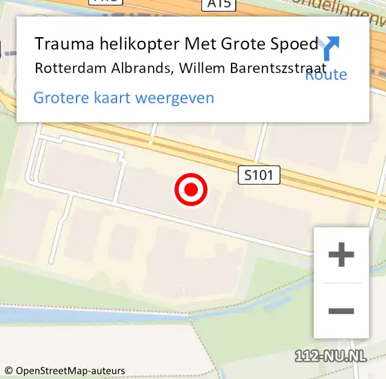 Locatie op kaart van de 112 melding: Trauma helikopter Met Grote Spoed Naar Rotterdam Albrands, Willem Barentszstraat op 13 augustus 2022 11:46