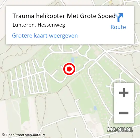 Locatie op kaart van de 112 melding: Trauma helikopter Met Grote Spoed Naar Lunteren, Hessenweg op 13 augustus 2022 11:49