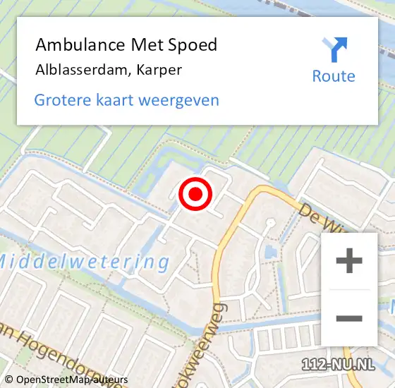 Locatie op kaart van de 112 melding: Ambulance Met Spoed Naar Alblasserdam, Karper op 13 augustus 2022 12:00