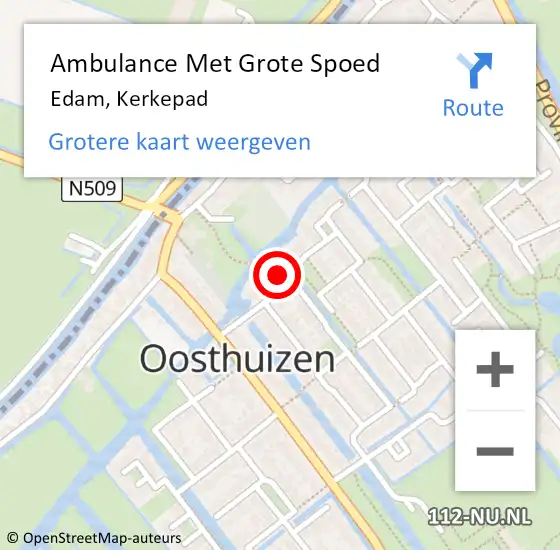 Locatie op kaart van de 112 melding: Ambulance Met Grote Spoed Naar Edam, Kerkepad op 13 augustus 2022 12:12