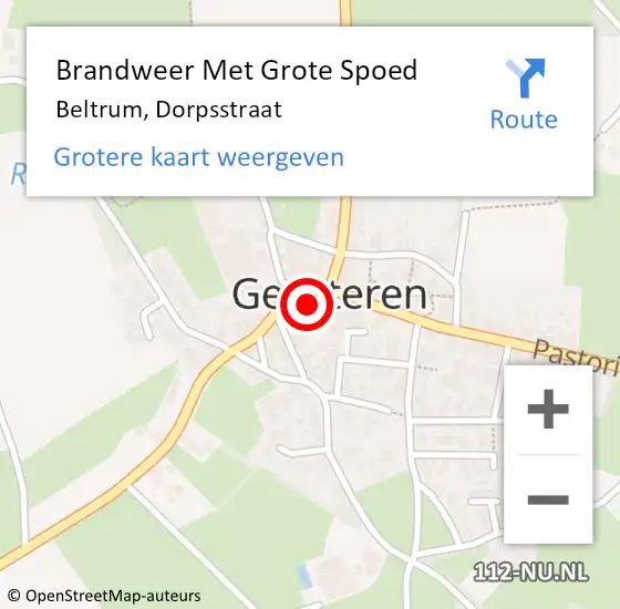 Locatie op kaart van de 112 melding: Brandweer Met Grote Spoed Naar Beltrum, Dorpsstraat op 13 augustus 2022 12:14