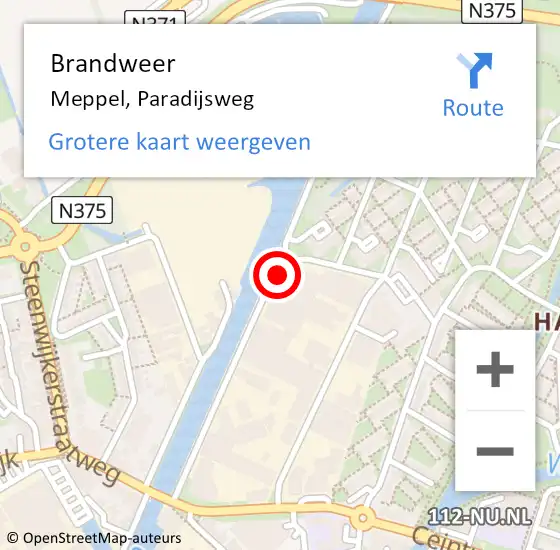 Locatie op kaart van de 112 melding: Brandweer Meppel, Paradijsweg op 13 augustus 2022 12:27