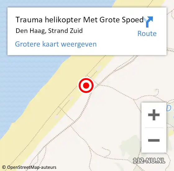 Locatie op kaart van de 112 melding: Trauma helikopter Met Grote Spoed Naar Den Haag, Strand Zuid op 13 augustus 2022 12:37