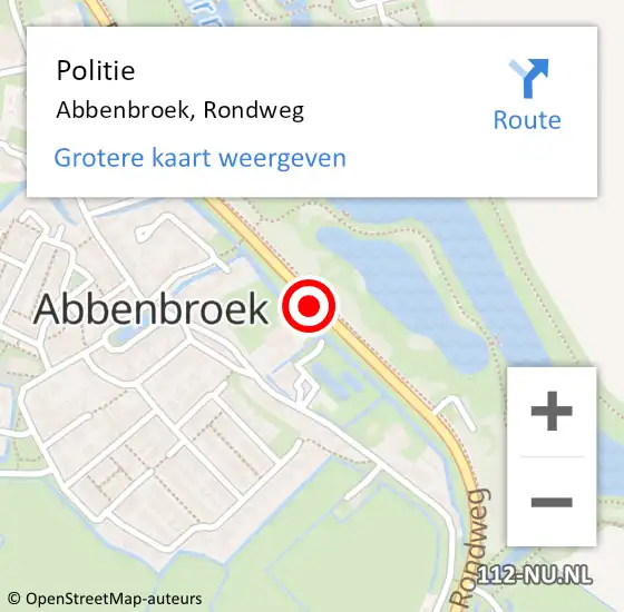 Locatie op kaart van de 112 melding: Politie Abbenbroek, Rondweg op 13 augustus 2022 12:47