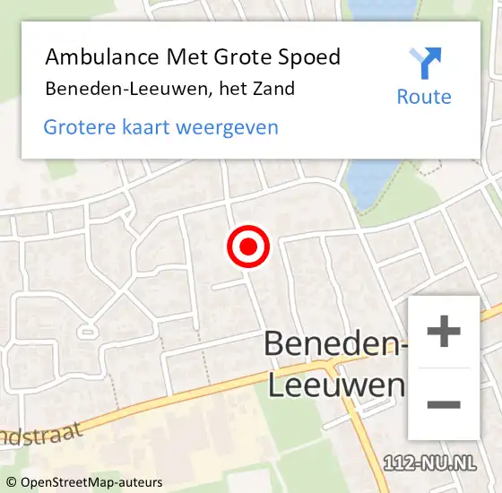 Locatie op kaart van de 112 melding: Ambulance Met Grote Spoed Naar Beneden-Leeuwen, het Zand op 13 augustus 2022 12:59