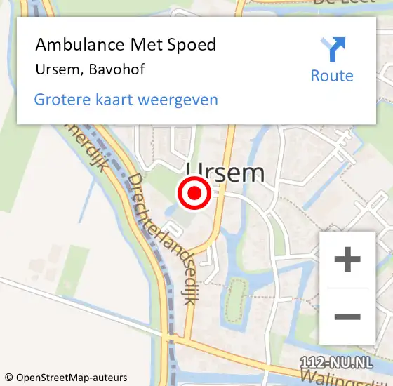 Locatie op kaart van de 112 melding: Ambulance Met Spoed Naar Ursem, Bavohof op 13 augustus 2022 13:14