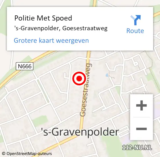 Locatie op kaart van de 112 melding: Politie Met Spoed Naar 's-Gravenpolder, Goesestraatweg op 13 augustus 2022 13:14