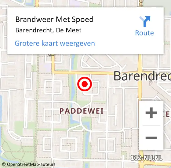 Locatie op kaart van de 112 melding: Brandweer Met Spoed Naar Barendrecht, De Meet op 13 augustus 2022 13:35