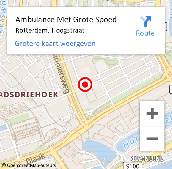 Locatie op kaart van de 112 melding: Ambulance Met Grote Spoed Naar Rotterdam, Hoogstraat op 13 augustus 2022 13:57