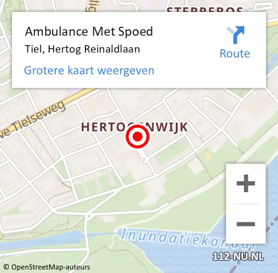 Locatie op kaart van de 112 melding: Ambulance Met Spoed Naar Tiel, Hertog Reinaldlaan op 13 augustus 2022 14:21