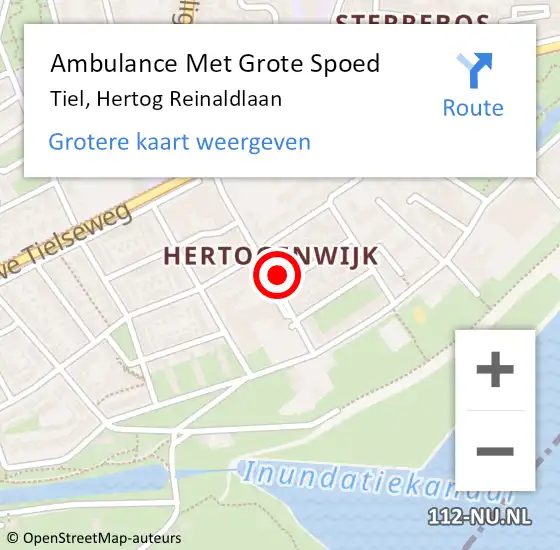 Locatie op kaart van de 112 melding: Ambulance Met Grote Spoed Naar Tiel, Hertog Reinaldlaan op 13 augustus 2022 14:28