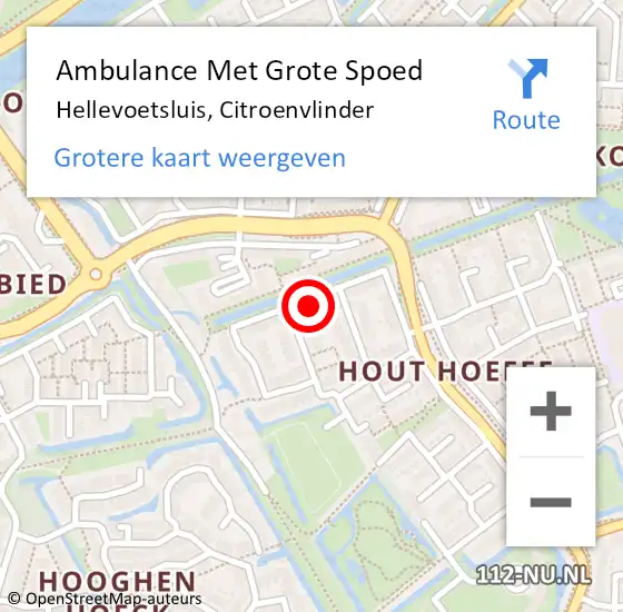 Locatie op kaart van de 112 melding: Ambulance Met Grote Spoed Naar Hellevoetsluis, Citroenvlinder op 13 augustus 2022 15:08