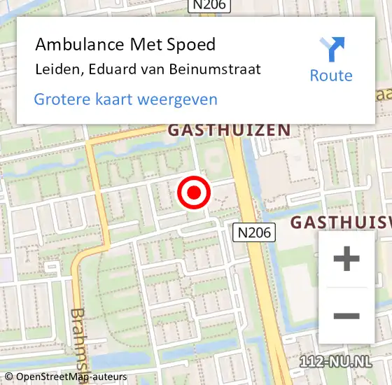 Locatie op kaart van de 112 melding: Ambulance Met Spoed Naar Leiden, Eduard van Beinumstraat op 13 augustus 2022 15:17