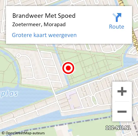 Locatie op kaart van de 112 melding: Brandweer Met Spoed Naar Zoetermeer, Morapad op 13 augustus 2022 15:17