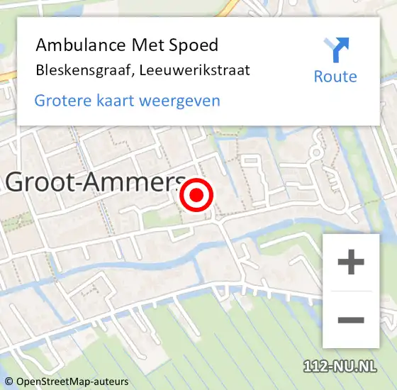 Locatie op kaart van de 112 melding: Ambulance Met Spoed Naar Bleskensgraaf, Leeuwerikstraat op 13 augustus 2022 15:28