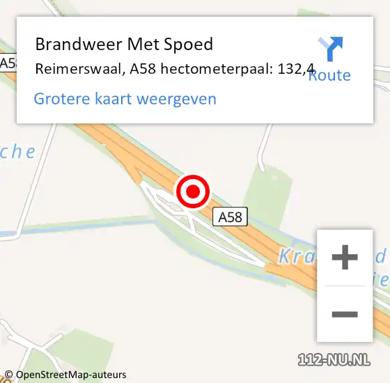 Locatie op kaart van de 112 melding: Brandweer Met Spoed Naar Reimerswaal, A58 hectometerpaal: 132,4 op 13 augustus 2022 15:35