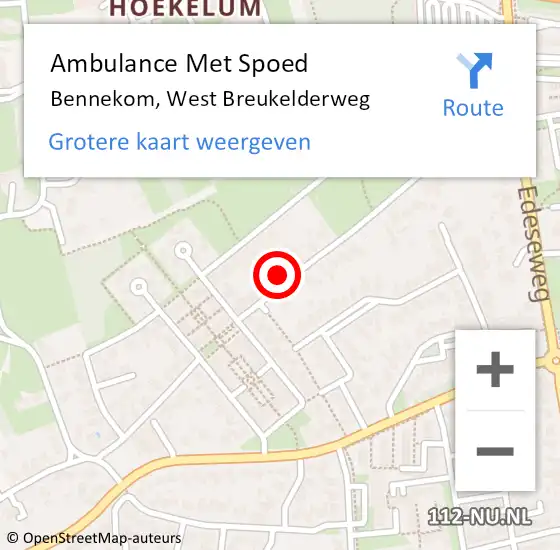 Locatie op kaart van de 112 melding: Ambulance Met Spoed Naar Bennekom, West Breukelderweg op 13 augustus 2022 15:48