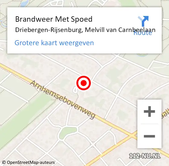 Locatie op kaart van de 112 melding: Brandweer Met Spoed Naar Driebergen-Rijsenburg, Melvill van Carnbeelaan op 13 augustus 2022 15:55