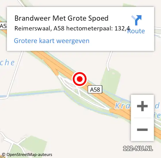 Locatie op kaart van de 112 melding: Brandweer Met Grote Spoed Naar Reimerswaal, A58 hectometerpaal: 132,4 op 13 augustus 2022 16:01