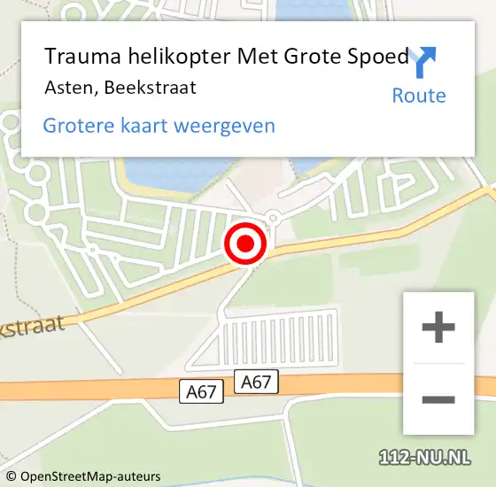 Locatie op kaart van de 112 melding: Trauma helikopter Met Grote Spoed Naar Asten, Beekstraat op 13 augustus 2022 16:03