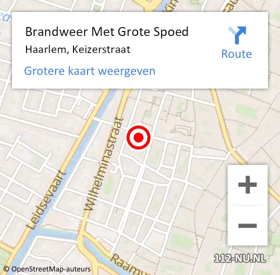 Locatie op kaart van de 112 melding: Brandweer Met Grote Spoed Naar Haarlem, Keizerstraat op 13 augustus 2022 16:20