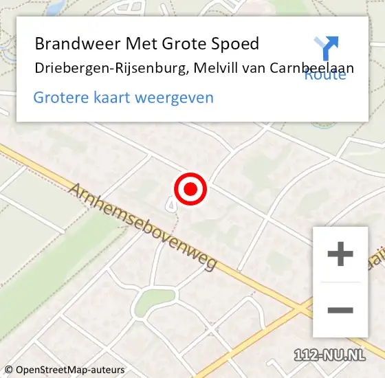 Locatie op kaart van de 112 melding: Brandweer Met Grote Spoed Naar Driebergen-Rijsenburg, Melvill van Carnbeelaan op 13 augustus 2022 16:24