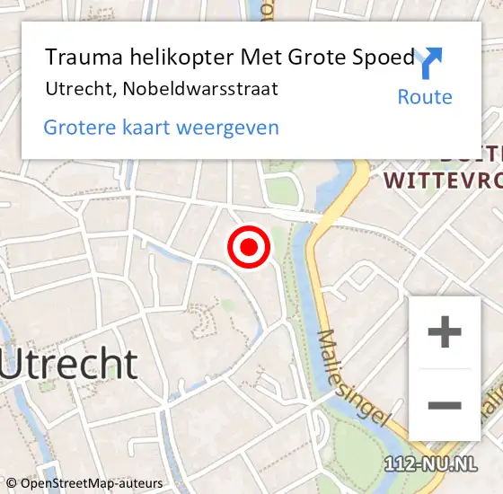 Locatie op kaart van de 112 melding: Trauma helikopter Met Grote Spoed Naar Utrecht, Nobeldwarsstraat op 13 augustus 2022 16:26