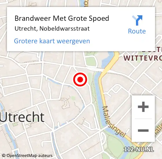 Locatie op kaart van de 112 melding: Brandweer Met Grote Spoed Naar Utrecht, Nobeldwarsstraat op 13 augustus 2022 16:28