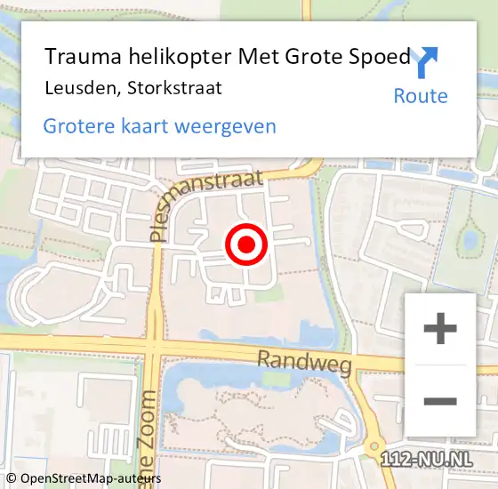 Locatie op kaart van de 112 melding: Trauma helikopter Met Grote Spoed Naar Leusden, Storkstraat op 13 augustus 2022 16:45