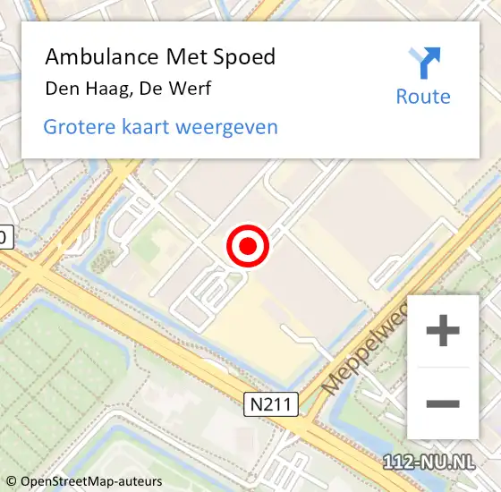 Locatie op kaart van de 112 melding: Ambulance Met Spoed Naar Den Haag, De Werf op 13 augustus 2022 16:50