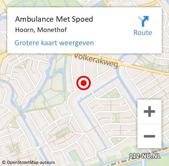 Locatie op kaart van de 112 melding: Ambulance Met Spoed Naar Hoorn, Monethof op 13 augustus 2022 17:05