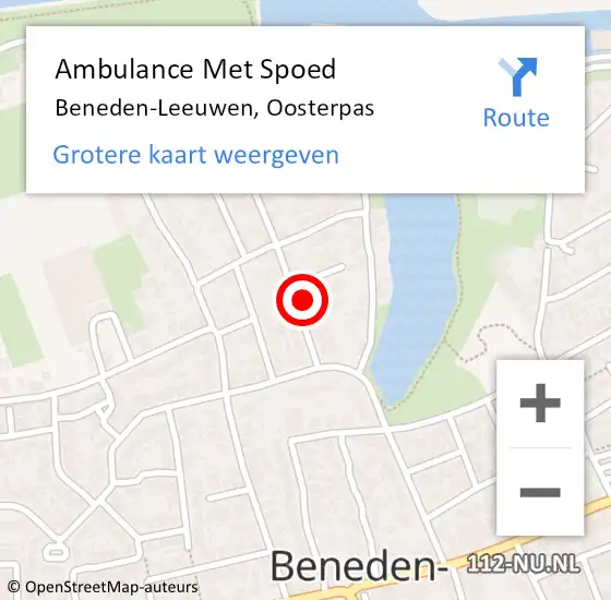 Locatie op kaart van de 112 melding: Ambulance Met Spoed Naar Beneden-Leeuwen, Oosterpas op 13 augustus 2022 17:17