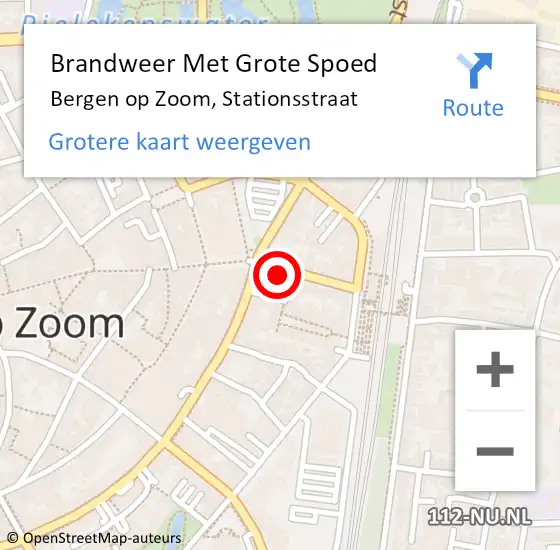 Locatie op kaart van de 112 melding: Brandweer Met Grote Spoed Naar Bergen op Zoom, Stationsstraat op 13 augustus 2022 17:19