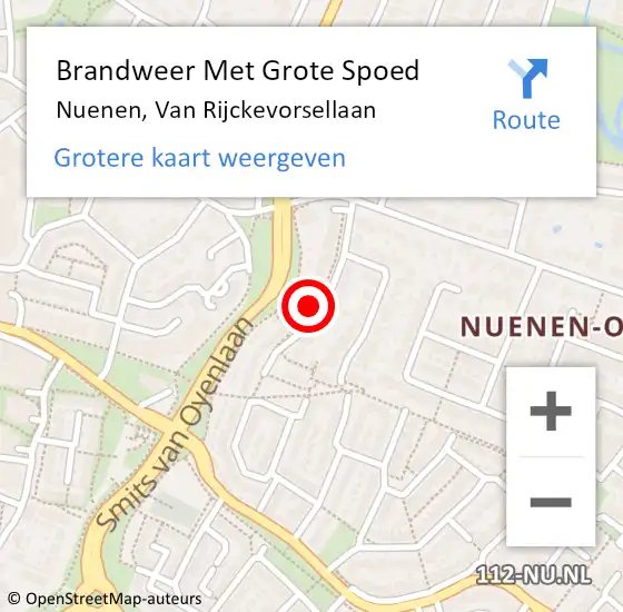 Locatie op kaart van de 112 melding: Brandweer Met Grote Spoed Naar Nuenen, Van Rijckevorsellaan op 13 augustus 2022 17:42