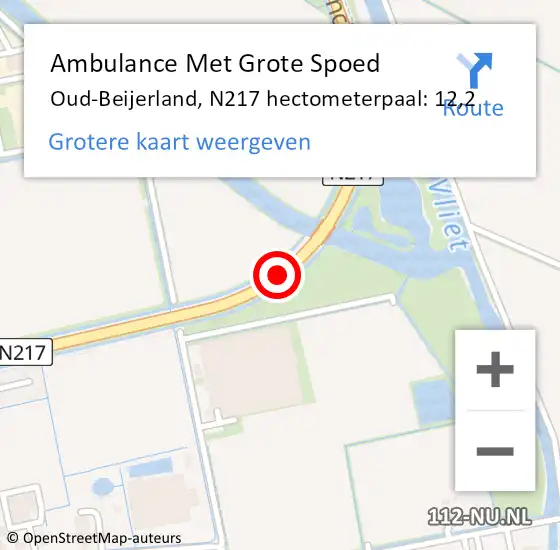 Locatie op kaart van de 112 melding: Ambulance Met Grote Spoed Naar Oud-Beijerland, N217 hectometerpaal: 12,2 op 13 augustus 2022 17:51