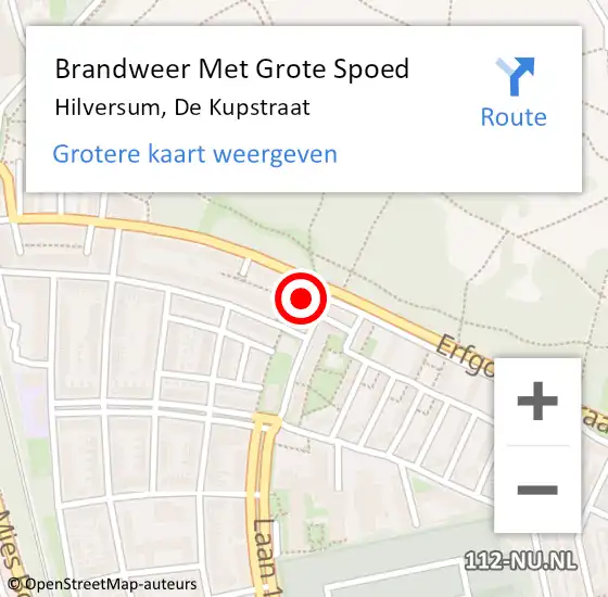 Locatie op kaart van de 112 melding: Brandweer Met Grote Spoed Naar Hilversum, De Kupstraat op 13 augustus 2022 18:15