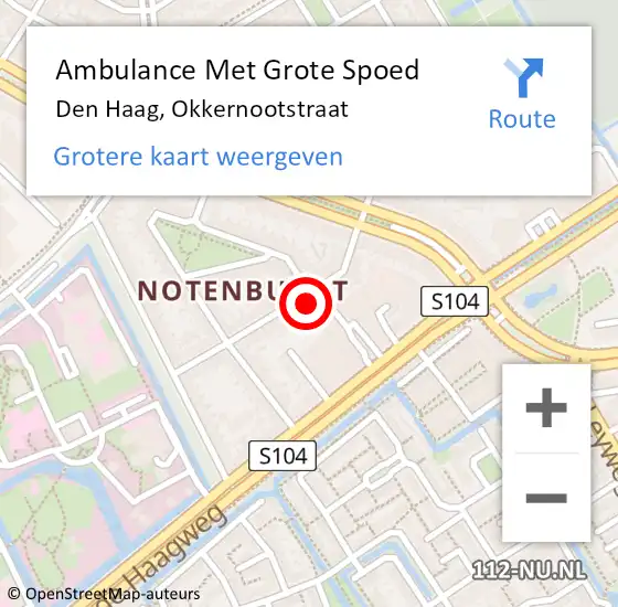 Locatie op kaart van de 112 melding: Ambulance Met Grote Spoed Naar Den Haag, Okkernootstraat op 13 augustus 2022 18:38