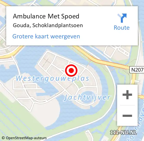 Locatie op kaart van de 112 melding: Ambulance Met Spoed Naar Gouda, Schoklandplantsoen op 13 augustus 2022 18:49