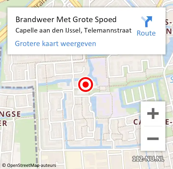 Locatie op kaart van de 112 melding: Brandweer Met Grote Spoed Naar Capelle aan den IJssel, Telemannstraat op 13 augustus 2022 18:53