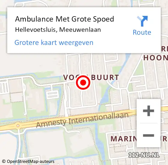 Locatie op kaart van de 112 melding: Ambulance Met Grote Spoed Naar Hellevoetsluis, Meeuwenlaan op 13 augustus 2022 19:01