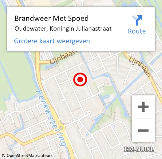 Locatie op kaart van de 112 melding: Brandweer Met Spoed Naar Oudewater, Koningin Julianastraat op 13 augustus 2022 19:06