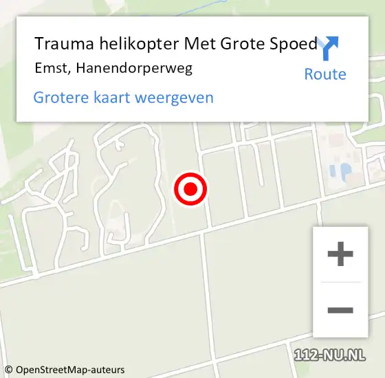 Locatie op kaart van de 112 melding: Trauma helikopter Met Grote Spoed Naar Emst, Hanendorperweg op 13 augustus 2022 19:18