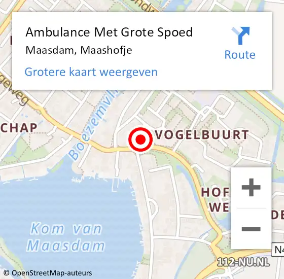 Locatie op kaart van de 112 melding: Ambulance Met Grote Spoed Naar Maasdam, Maashofje op 13 augustus 2022 19:32