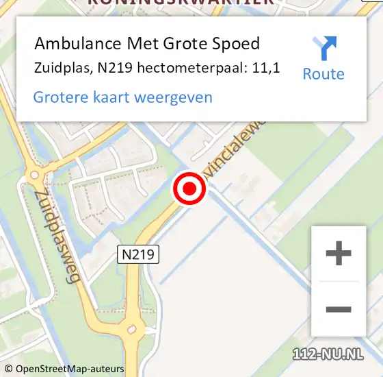 Locatie op kaart van de 112 melding: Ambulance Met Grote Spoed Naar Zuidplas, N219 hectometerpaal: 11,1 op 13 augustus 2022 19:33